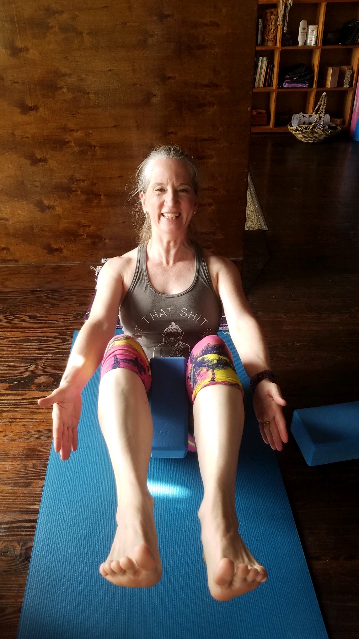 Shannon smiling during yoga practice
